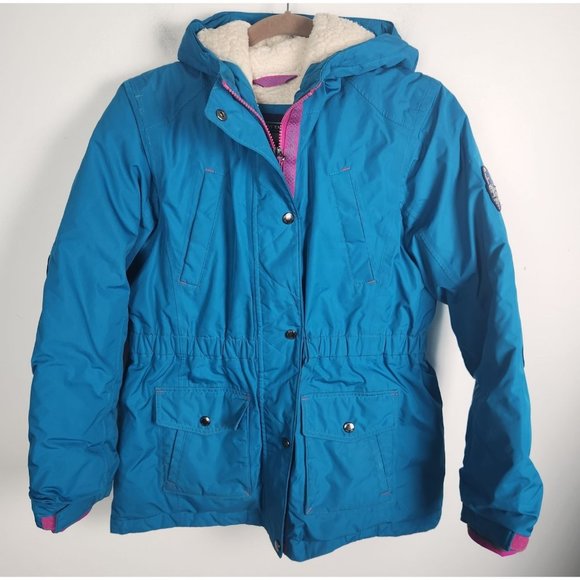 Lands' End Teen Girls Sz. XL (16) Bright Blue & Pink Down Winter Hooded Coat
